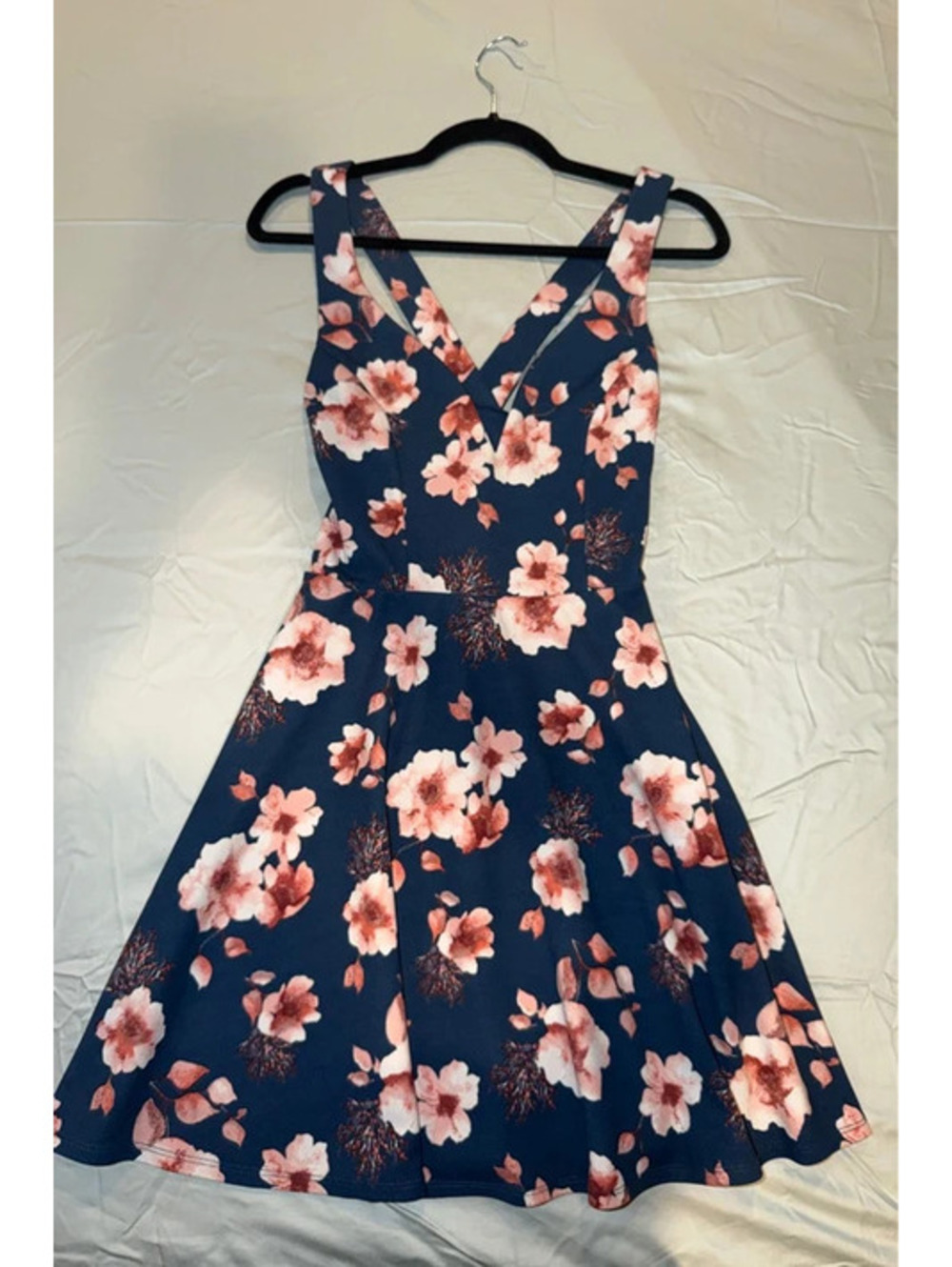 Trixxi Navy Blue Floral Fit & Flare Dress – Size Medium